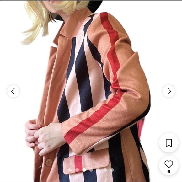 KOANDAILY Tan Black Jacket Wool Striped Collar Buttoned Front - Picture 2 of 10